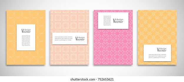 Set of a4 line backgrounds with ornament in arabian style. Colorful cover header design for flyer, book, info banner frame, title sheet. Lace pattern pages collection. Brochure template layout