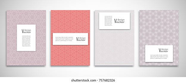 Set of a4 line backgrounds with ornament in arabian style. Colorful cover header design for flyer, book, info banner frame, title sheet. Lace pattern pages collection. Brochure template layout
