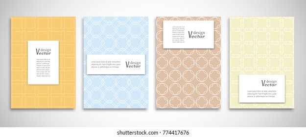 Set of a4 line backgrounds with ornament in arabian style. Colorful cover header design for flyer, book, info banner frame, title sheet. Lace pattern pages collection. Brochure template layout