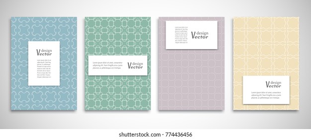 Set of a4 line backgrounds with ornament in arabian style. Colorful cover header design for flyer, book, info banner frame, title sheet. Lace pattern pages collection. Brochure template layout