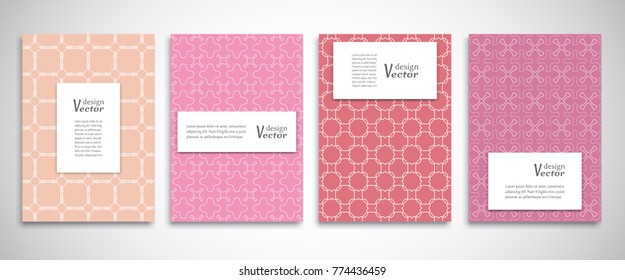 Set of a4 line backgrounds with ornament in arabian style. Colorful cover header design for flyer, book, info banner frame, title sheet. Lace pattern pages collection. Brochure template layout
