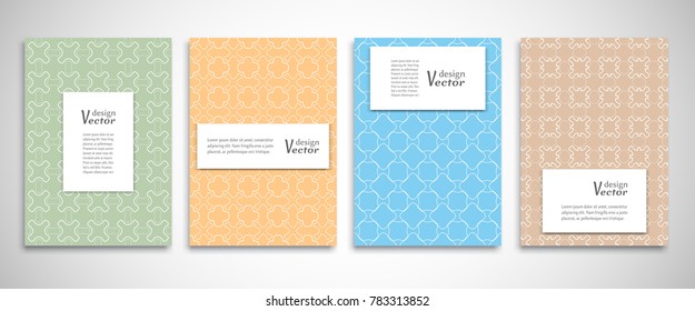 Set of a4 line backgrounds with ornament in arabian style. Colorful cover header design for flyer, book, info banner frame, title sheet. Lace pattern pages collection. Brochure template layout