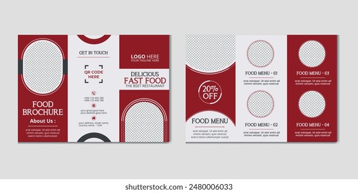 Set A4 menu, folding brochures and flyers narrow for a restaurant or cafe. Templates of black and orange colors, with drawings by hand and round elements. Vector illustration