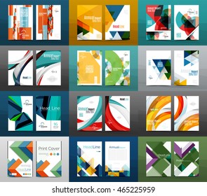 Set of A4 size annual report brochure covers, business corporate identity flyer templates. Modern minimal geometric design layouts