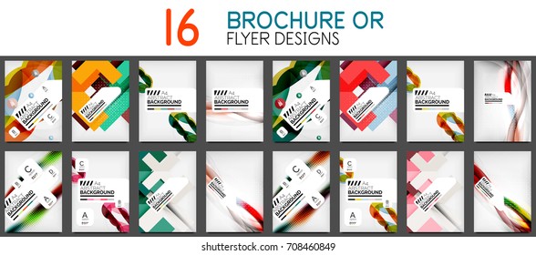 Set of A4 size business brochure or annual report covers. Vector abstract backgrounds