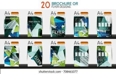 Set of A4 size business brochure or annual report covers. Vector abstract backgrounds