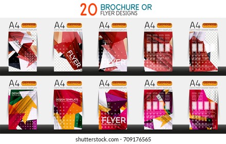 Set of A4 size business brochure or annual report covers. Vector abstract backgrounds