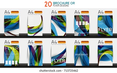 Set of A4 size business brochure or annual report covers. Vector abstract backgrounds