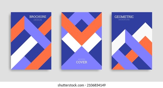 Conjunto de folletos verticales A4. Fondo geométrico abstracto. Diseño de portada de estilo plano. Colección de plantillas de negocio. Ilustración vectorial. Cartel de diseño, portada, papel pintado, cuaderno, catálogo.