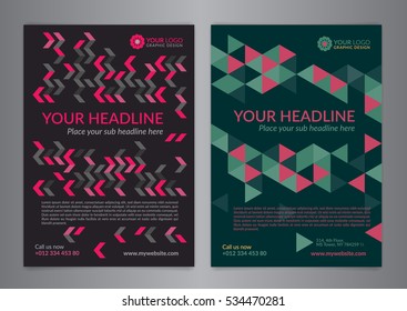 Set A5, A4 Business brochure flyer design layout template with zigzag and triangle pattern. Leaflet cover presentation, Modern Backgrounds. Vector illustration.