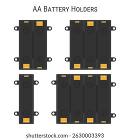 Conjunto de caixas de suporte de bateria AA de vários tamanhos. Ilustração de vetor de estilo plano isolada em um plano de fundo branco