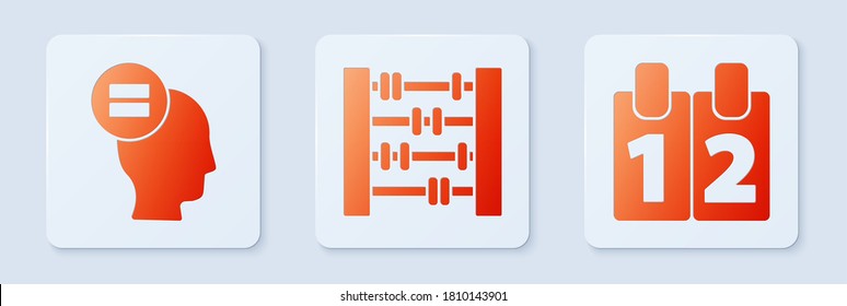 Set Abacus, Calculation and Calendar. White square button. Vector