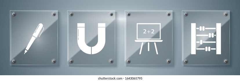 Set Abacus, Chalkboard, Magnet and Pen. Square glass panels. Vector