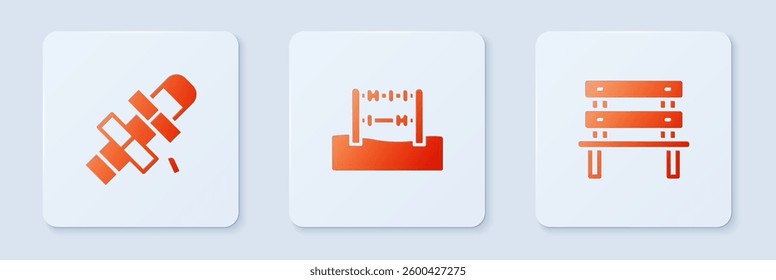Set Abacus, Hopscotch and Bench. White square button. Vector