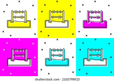 Establezca el icono de Abacus aislado en el fondo de color. Marco de recuento tradicional. Señal de educación. Escuela de Matemáticas.  Vector