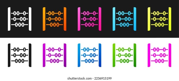 Set Abacus icon isolated on black and white background. Traditional counting frame. Education sign. Mathematics school.  Vector