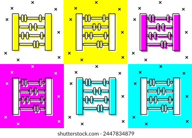 Establecer el icono de Abacus aislado sobre fondo de color. Marco de conteo tradicional. Signo de Educación. Escuela de matemáticas.  Ilustración vectorial