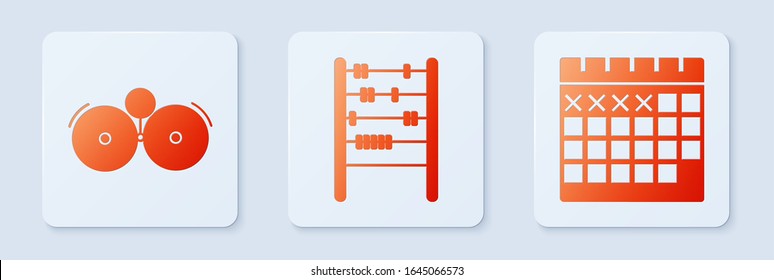 Ajuste Abacus, Sonido de alarma y Calendario. Botón cuadrado blanco. Vector