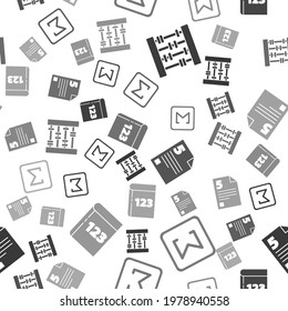 Set Abacus, Sigma symbol, Test or exam sheet and Book with word mathematics on seamless pattern. Vector