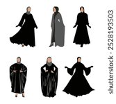 Set of Abaya Woman Figure silhouette Illustration Vol 01