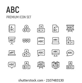 Set of abc line icons. Premium pack of signs in trendy style. Pixel perfect objects for UI, apps and web. 