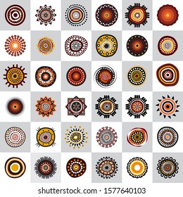 Set Of Aboriginal Art Dots Painting Icon Logo Design Template