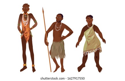 Set Aboriginal Women Men Africa Traditional Stock Vector (Royalty Free ...