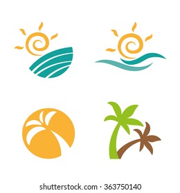 Set about the beach on summer. Vector logos for companies