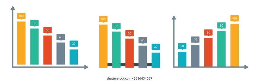 Set of about graph business chart, Illustration of bar graph, line graph, pie graph. Bar Chart With The Percentage Of Sales PowerPoint. Vector set charting on dashboard. vector design