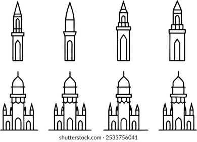 Set of abraj al bait towers line art illustration 