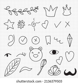 Set of abstact doodle scribble trend design. black and white color outline