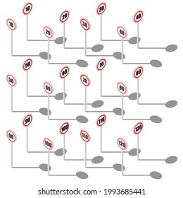 Establecer Abstarct Colección Diferente Señales Isometric Road Rule Firmas 3D Avisos Regulatorios De Tráfico Carteles Estilo De Diseño Vector