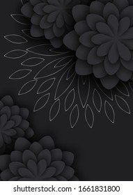 Set abstarct pattern with stylized decorative flowers, gold leaves. Color vector illustration in minimalist black color. vertical view