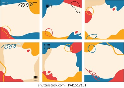 Set abstrac cute feed social media background. modern art Scandinavian design style. Chic pastel background. Hand drawn Abstract Organic shapes backround for social media. Social Media Post.