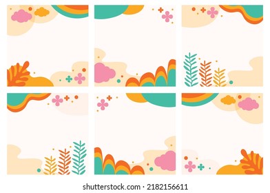 Set abstrac cute feed social media background. modern art Scandinavian design style. Chic pastel background. Hand drawn Abstract Organic shapes backround for social media. Social Media Post.