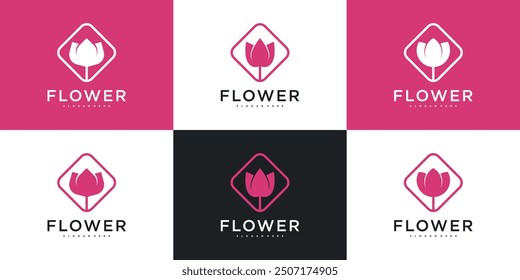 Conjunto de belleza de diseño de logotipo de flor abstracta. Vector de Premium