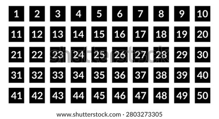 set of abstract 1 to 50 number icon design. typography 1 to 50 numbers icon in black square. set of 1 to 50 bullet point number symbol. vector illustration.