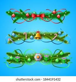 Set Abstract 2021 Branch With Ribbon Card Creative Holiday Background Happy New Year Design Elements Decor Vector Shadow