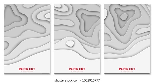Set of abstract 3D backgrounds. Paper cut shapes. Template for your design works. Vector illustration.
