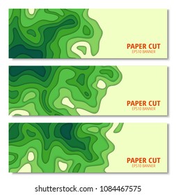 Set of abstract 3D backgrounds. Paper cut shapes. Template for your design works. Vector illustration.