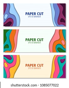Set of abstract 3D backgrounds. Paper cut shapes. Template for your design works. Vector illustration.