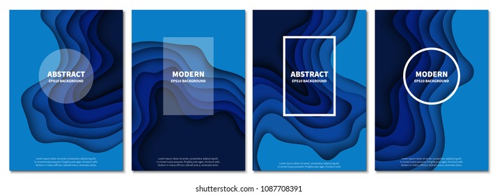 Set of abstract 3D backgrounds. Paper cut shapes. Template for your design works. Vector illustration.