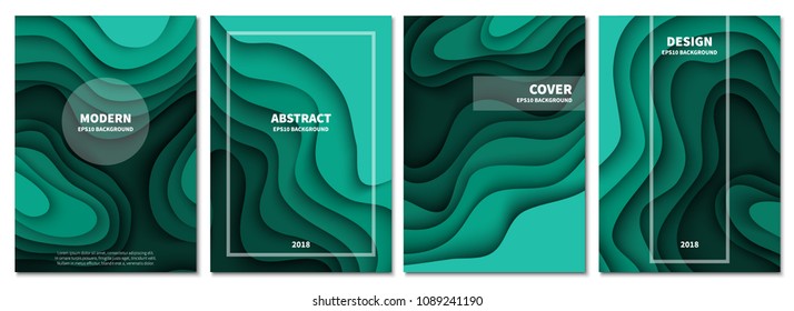 Set of abstract 3D backgrounds. Paper cut shapes. Template for banner, brochure, book cover, booklet design. Vector illustration.