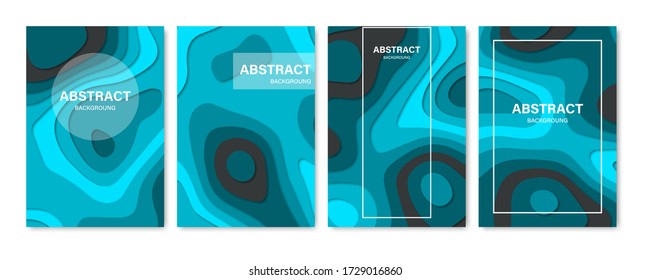 Set of abstract 3D backgrounds. Paper cut shapes. Template for banner, brochure, book cover, booklet design. Vector illustration.