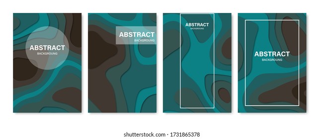 Set of abstract 3D backgrounds. Paper cut shapes. Template for banner, brochure, book cover, booklet design. Vector illustration.