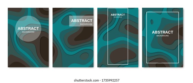 Set of abstract 3D backgrounds. Paper cut shapes. Template for banner, brochure, book cover, booklet design. Vector illustration.