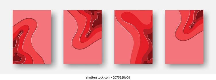 Set of abstract 3D backgrounds. Paper cut shapes. Templates for brochures, book covers, presentations, illustrations