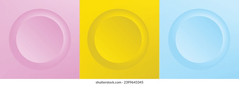 Set of abstract 3d beige, different color circle frame design for cosmetic product. Collection of trendy color geometric background with copy space. Top view scene. Vector EPS10