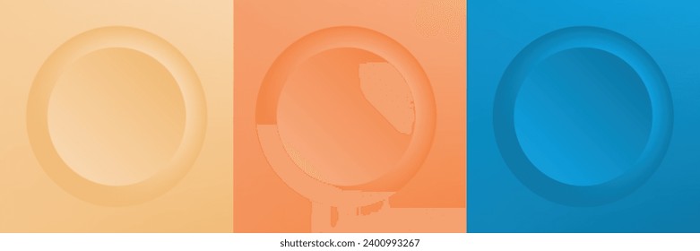 Set of abstract 3d beige, different color circle frame design for cosmetic product. Collection of trendy color geometric background with copy space. Top view scene. Vector EPS10