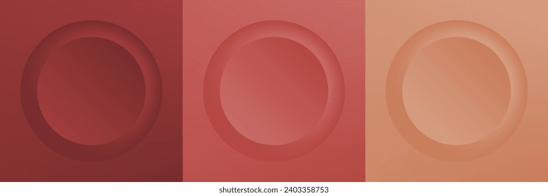 Set of abstract 3d beige, different color circle frame design for cosmetic product. Collection of trendy color geometric background with copy space. Top view scene. Vector EPS10